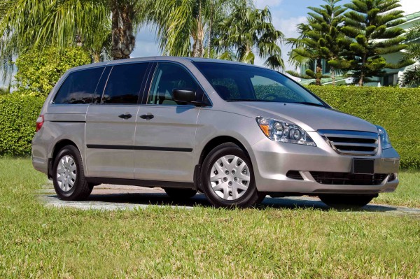 Family Van - front-right shot of a silver minivan